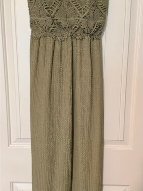 Derek Heart Olive Green Maxi Dress with Crochet Bodice